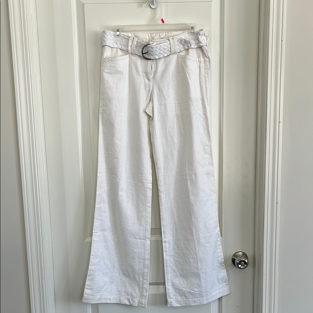 H & M linen blend braided belt wide leg pant size 4